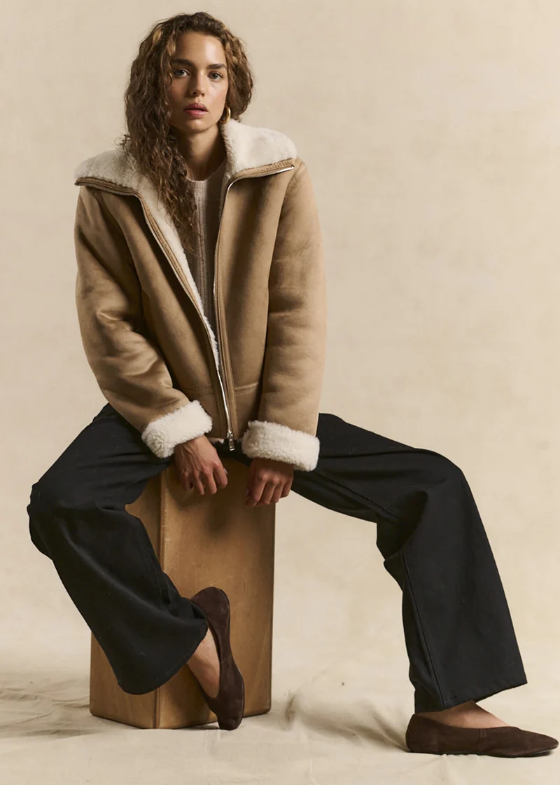 Manteau aviateur fausse peau lainée