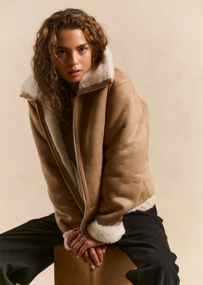 Manteau aviateur fausse peau lainée