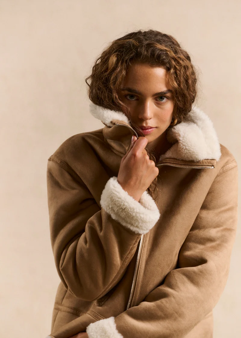 Manteau aviateur fausse peau lainée