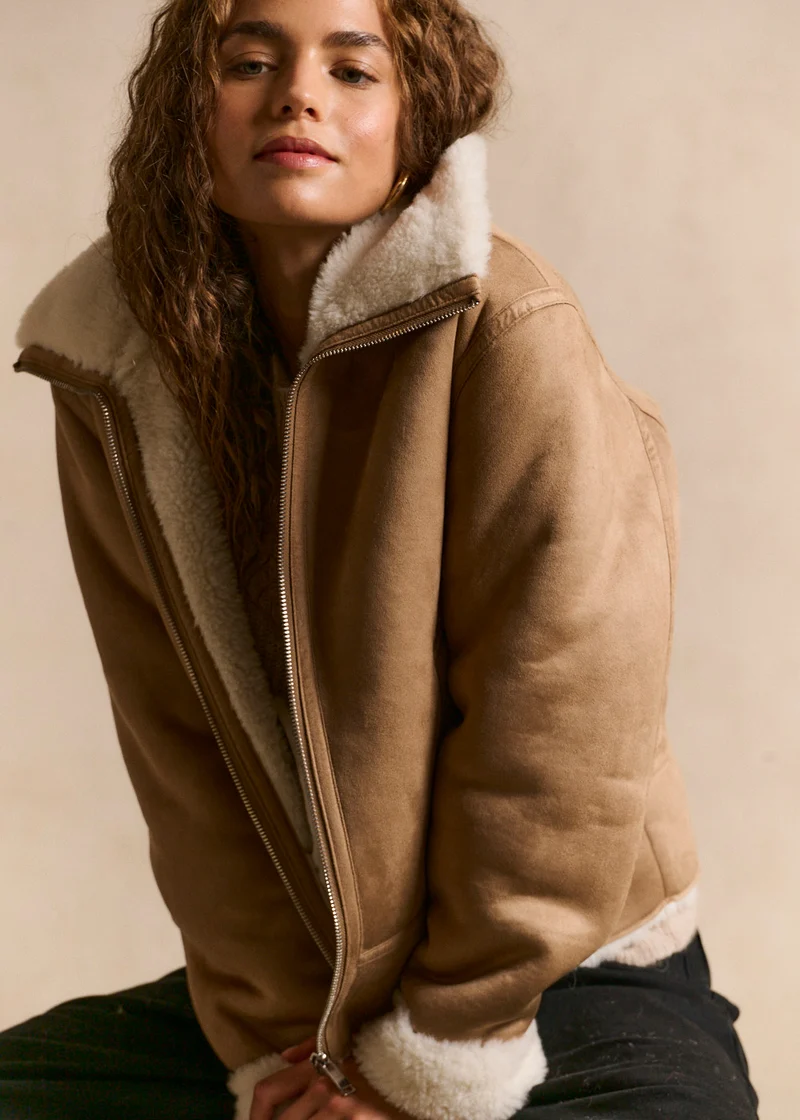 Manteau aviateur fausse peau lainée