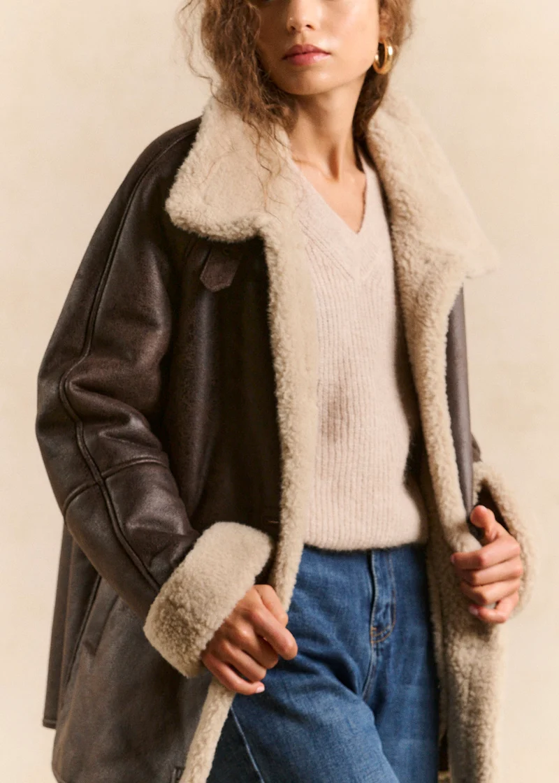 Manteau col haut effet suede