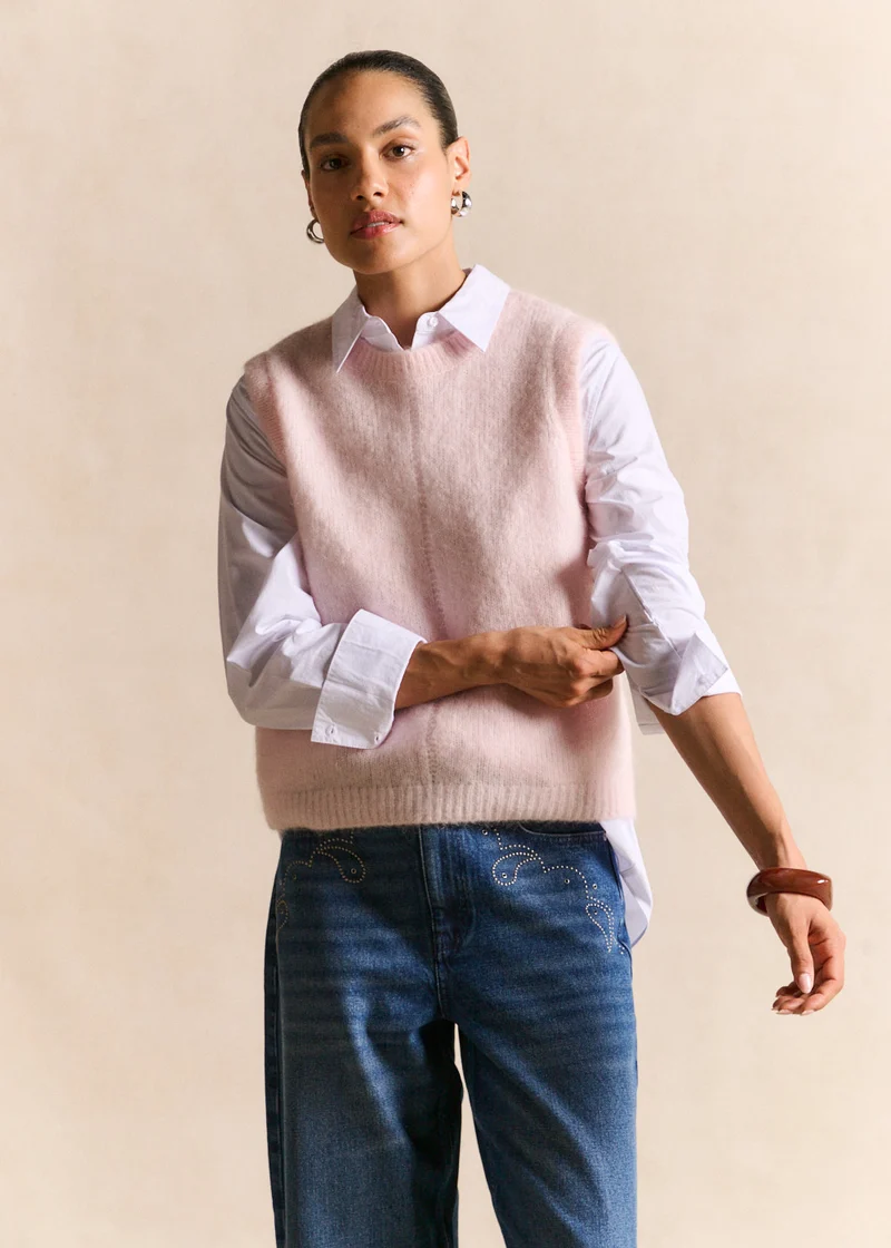 Pull sans manches en maille mohair coupe droite
