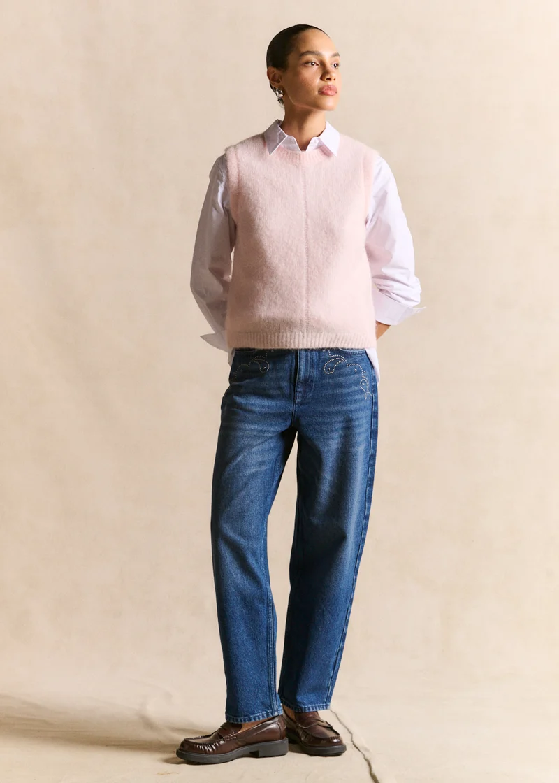 Pull sans manches en maille mohair coupe droite