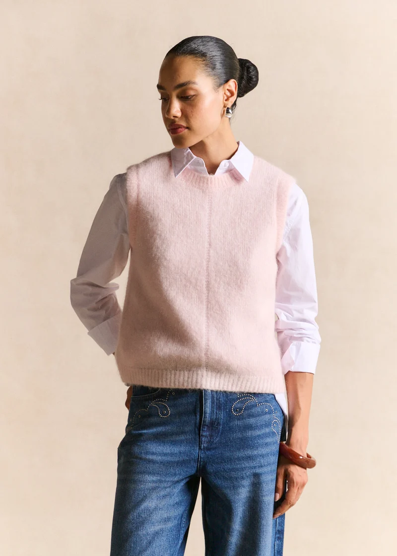 Pull sans manches en maille mohair coupe droite