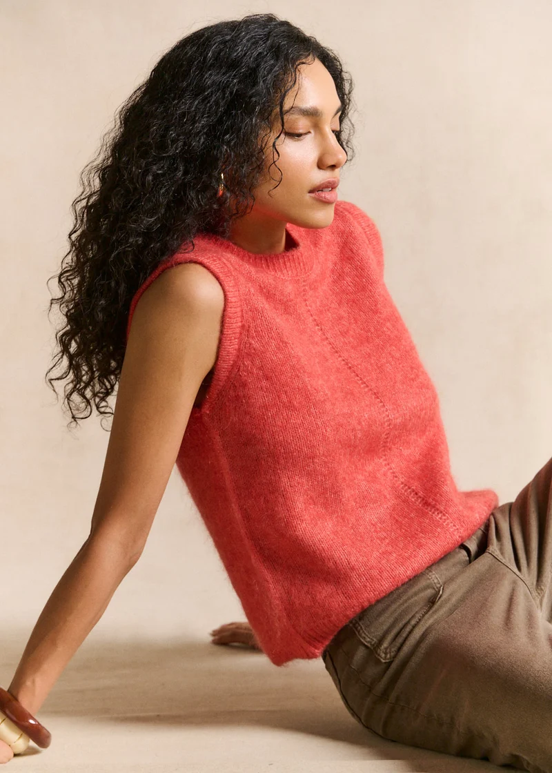 Pull sans manches en maille mohair coupe droite