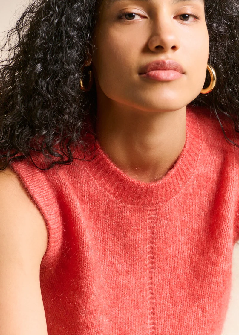 Pull sans manches en maille mohair coupe droite