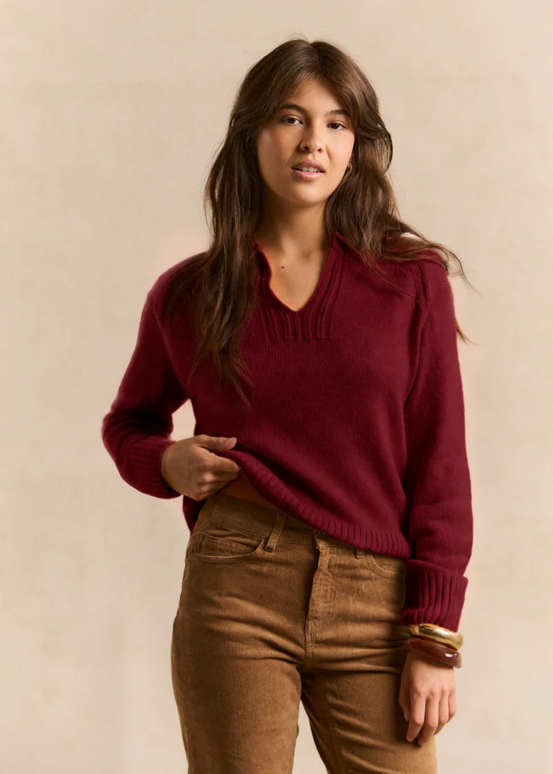 Pull col polo en maille écrue