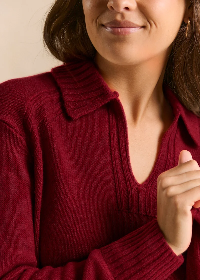 Pull col polo en maille écrue
