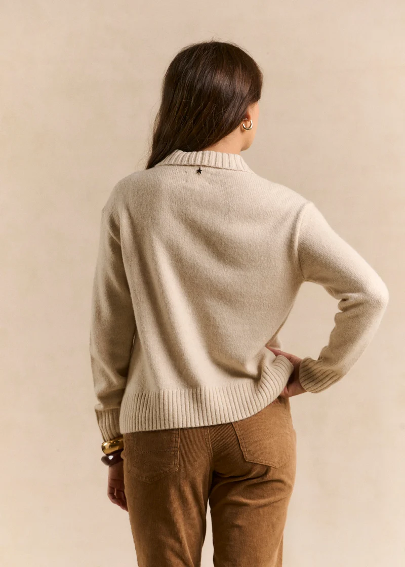 Pull col polo en maille écrue