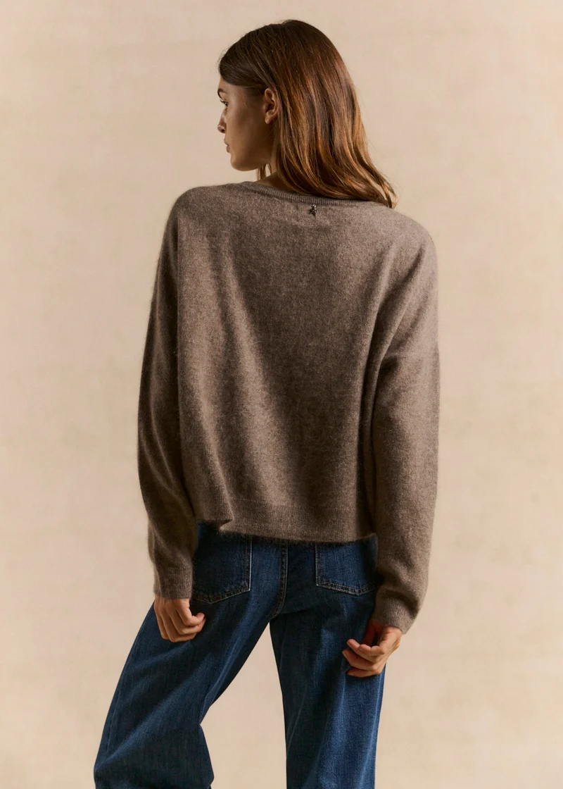 Pull col bateau en laine et cachemire gratté