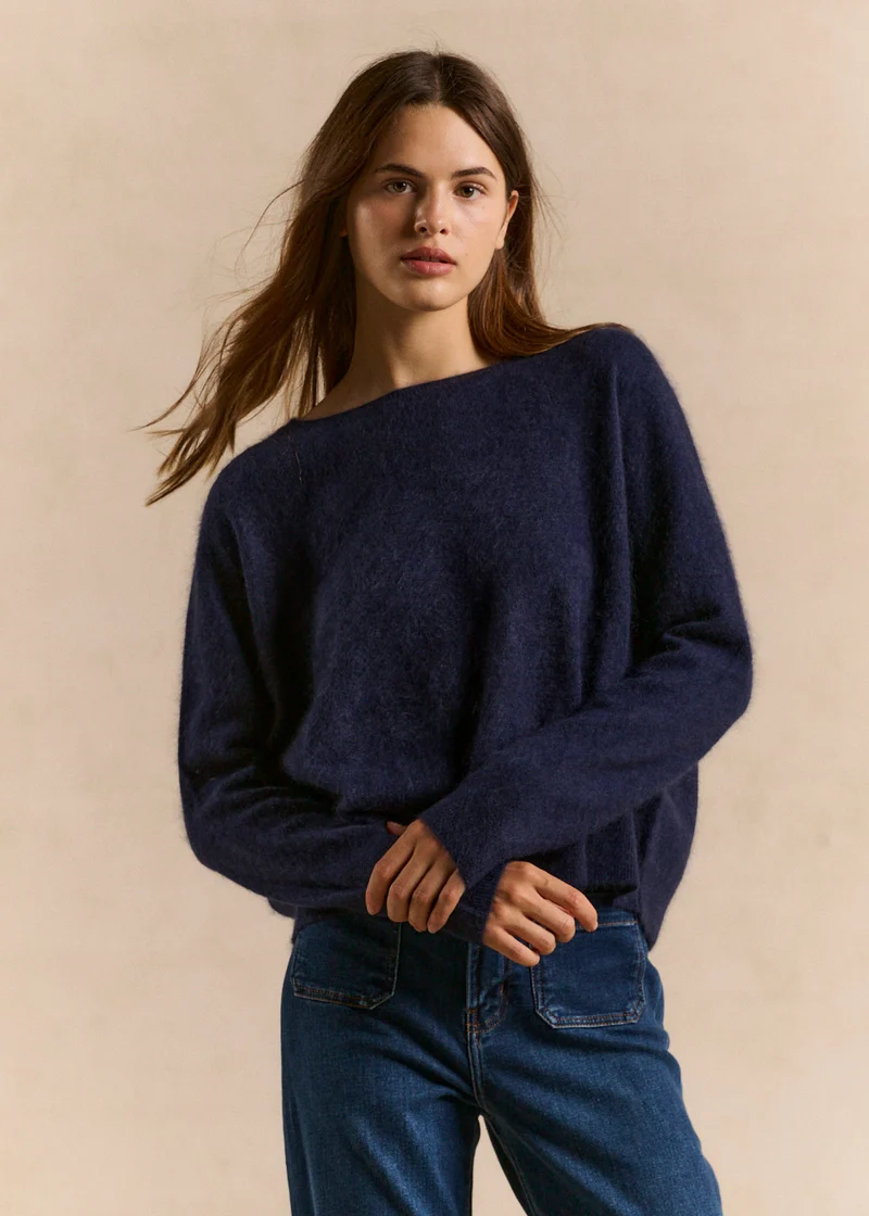 Pull col bateau en laine et cachemire gratté