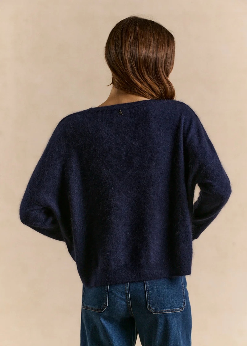 Pull col bateau en laine et cachemire gratté