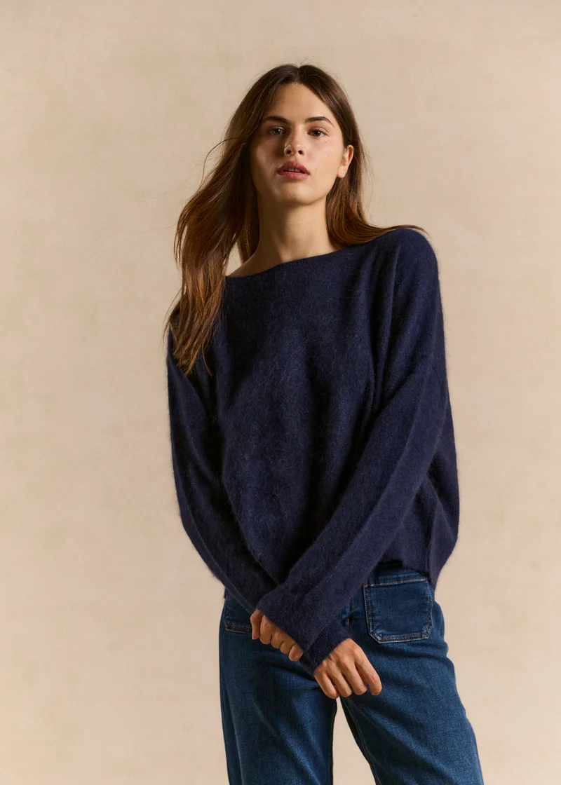 Pull col bateau en laine et cachemire gratté