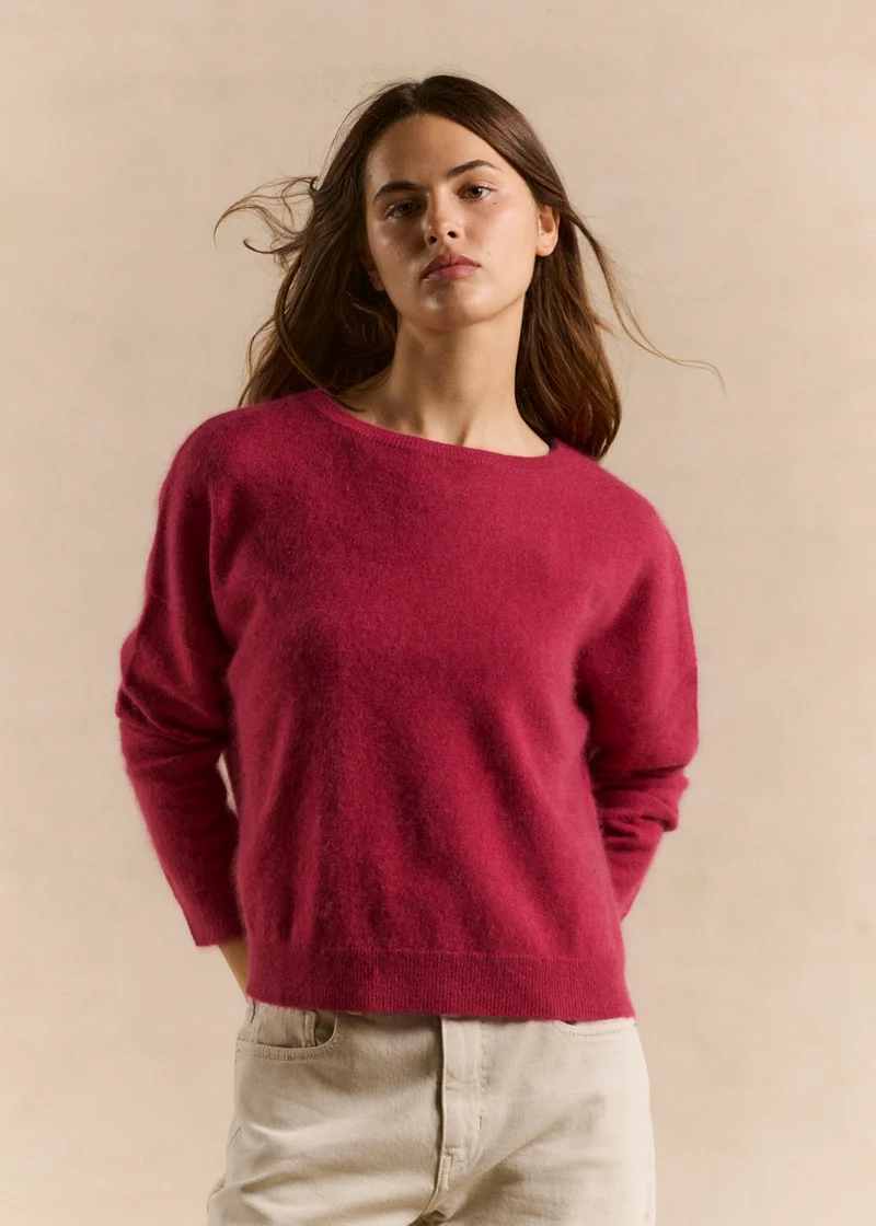 Pull col bateau en laine et cachemire gratté
