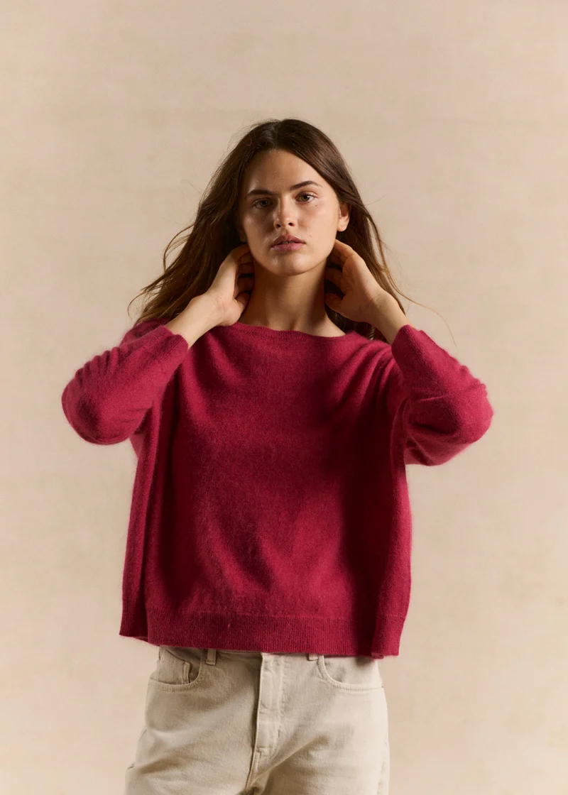 Pull col bateau en laine et cachemire gratté