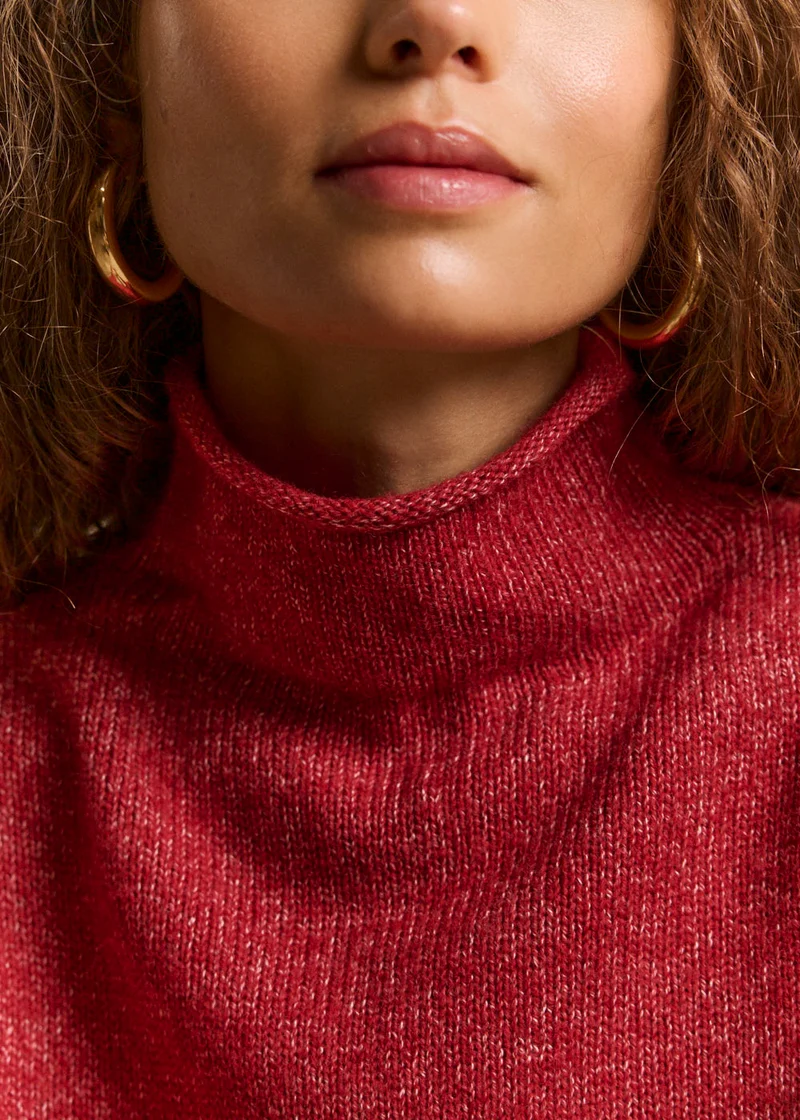 Pull avec un col montant roulotté et des manches longues