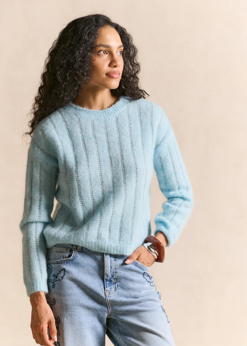 Pull col rond en maille ajourée
