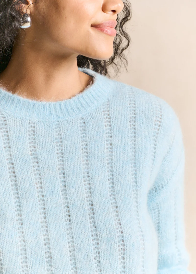 Pull col rond en maille ajourée