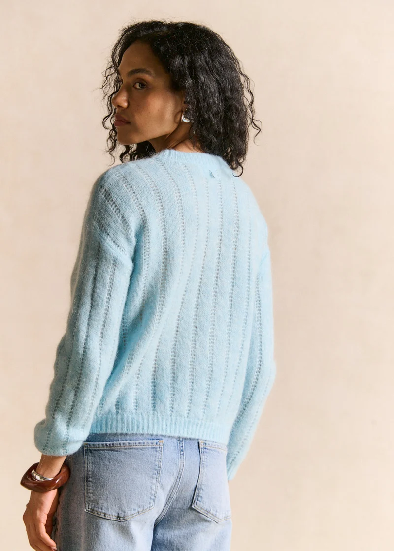 Pull col rond en maille ajourée