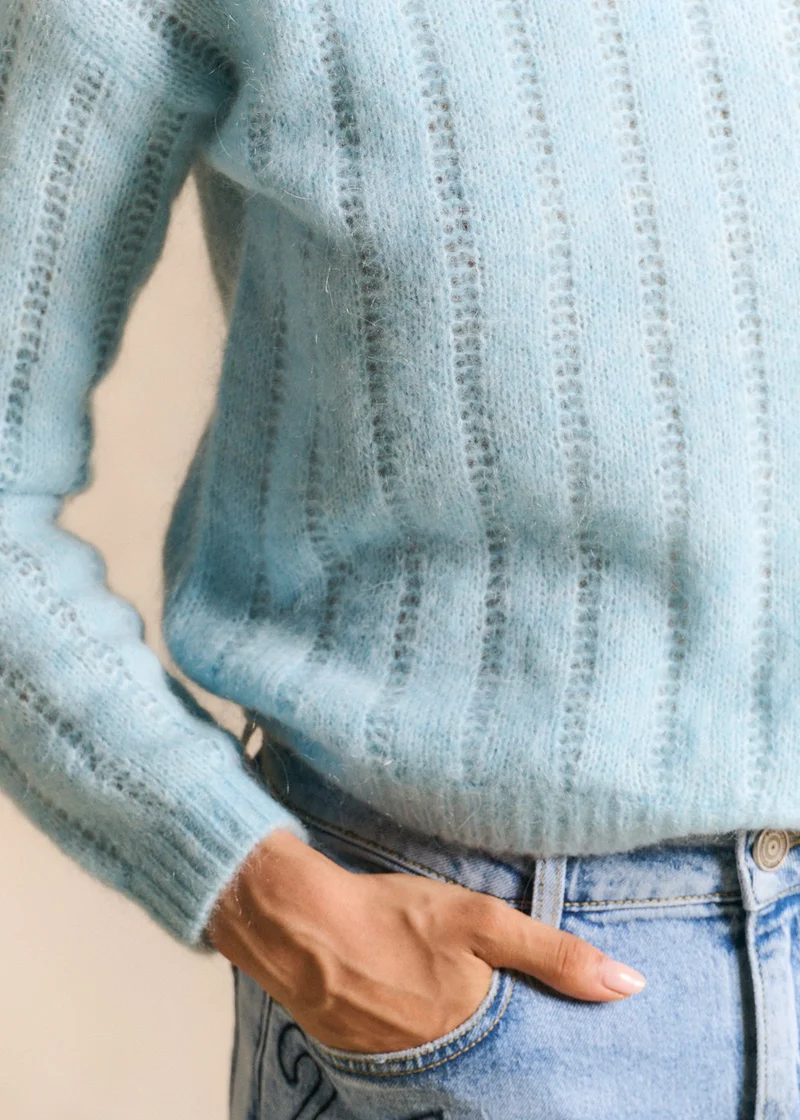 Pull col rond en maille ajourée