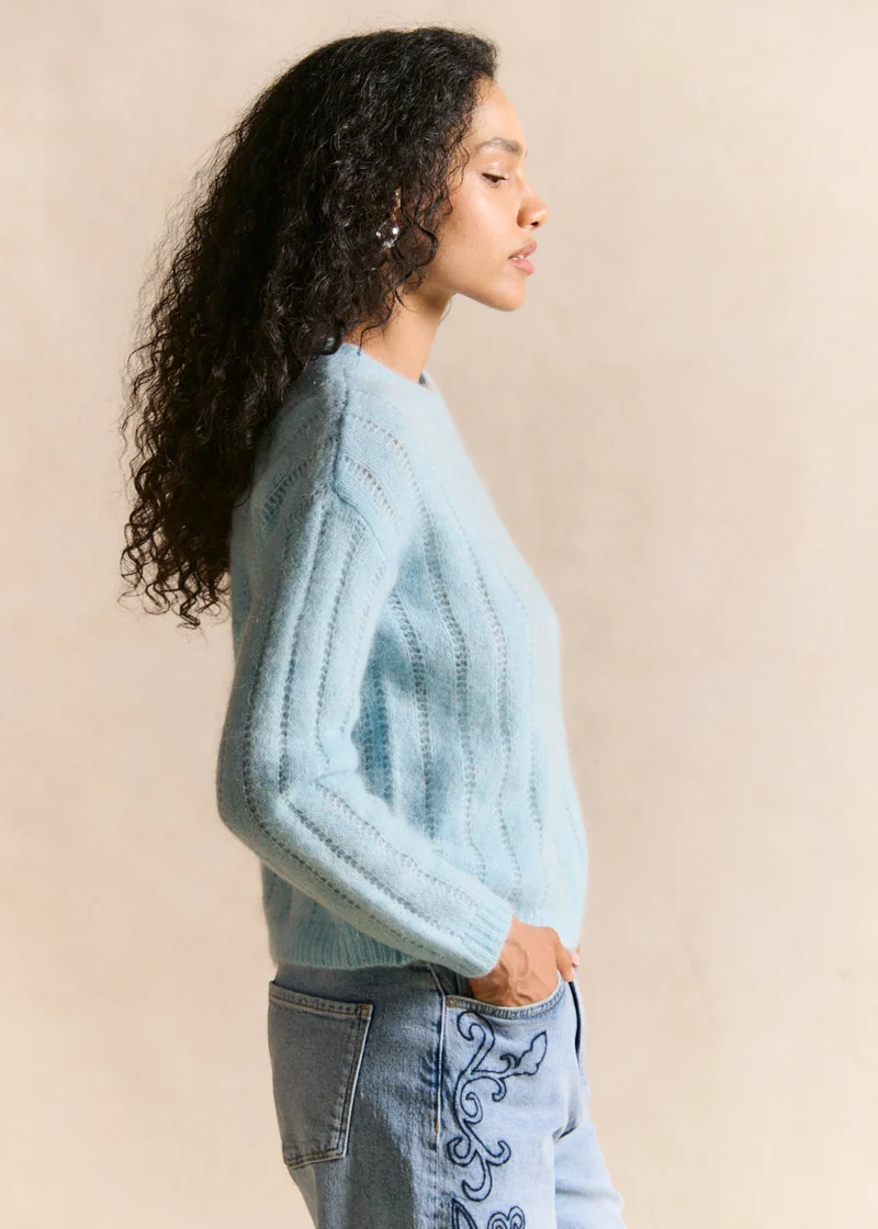 Pull col rond en maille ajourée