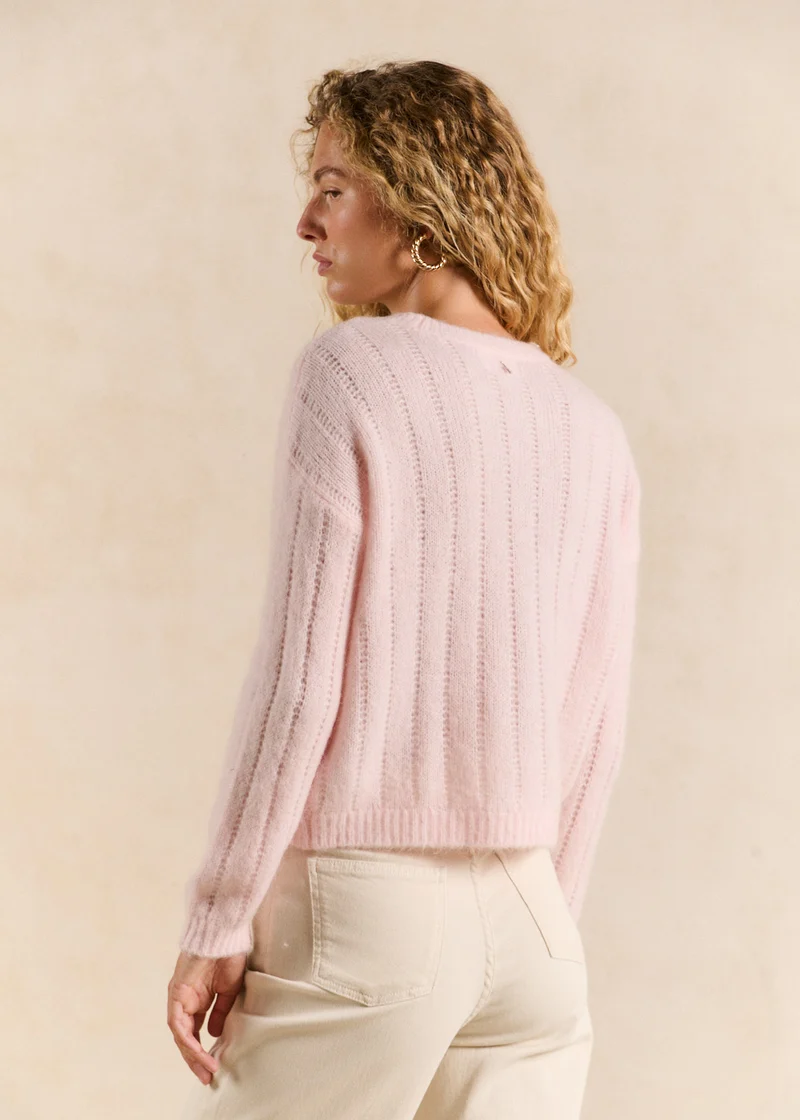 Pull col rond en maille ajourée