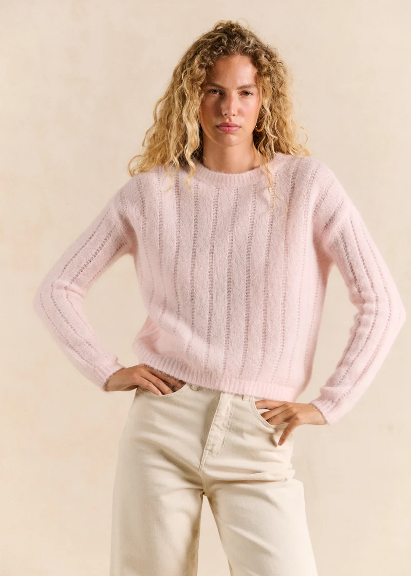 Pull col rond en maille ajourée