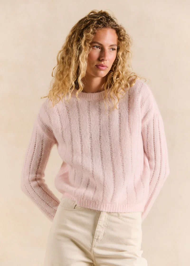 Pull col rond en maille ajourée