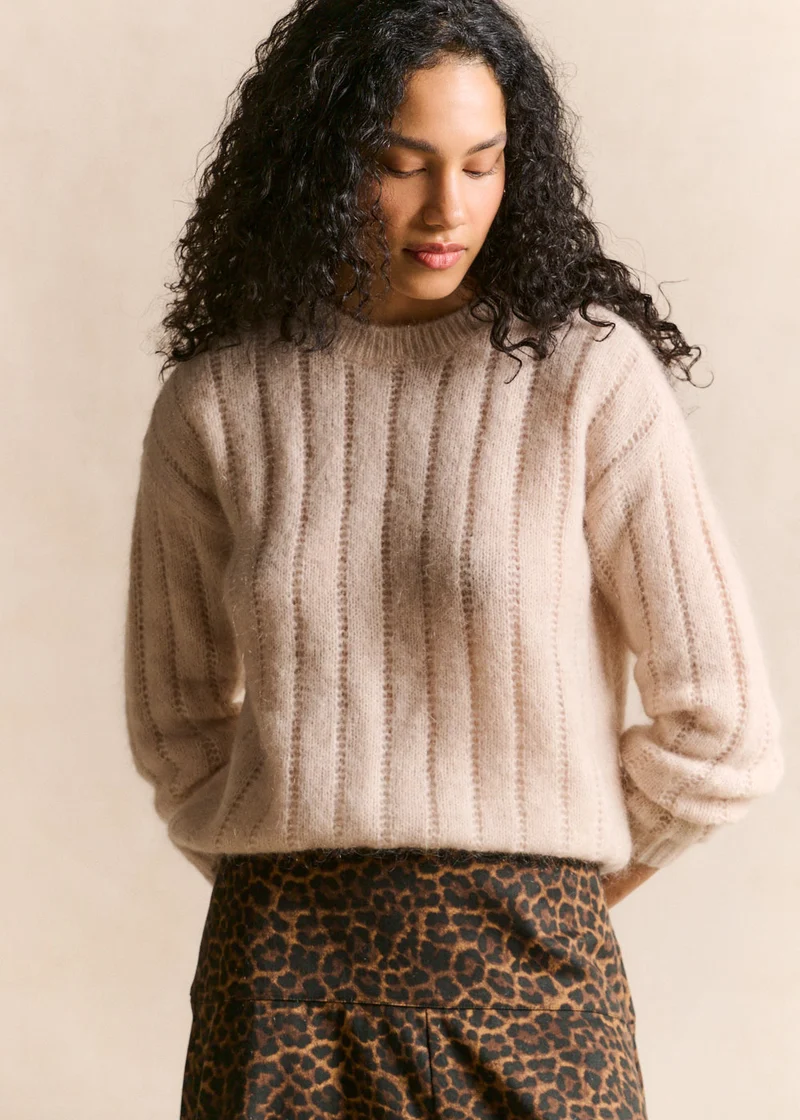 Pull col rond en maille ajourée