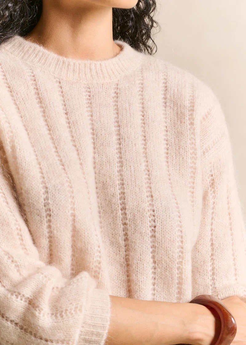 Pull col rond en maille ajourée