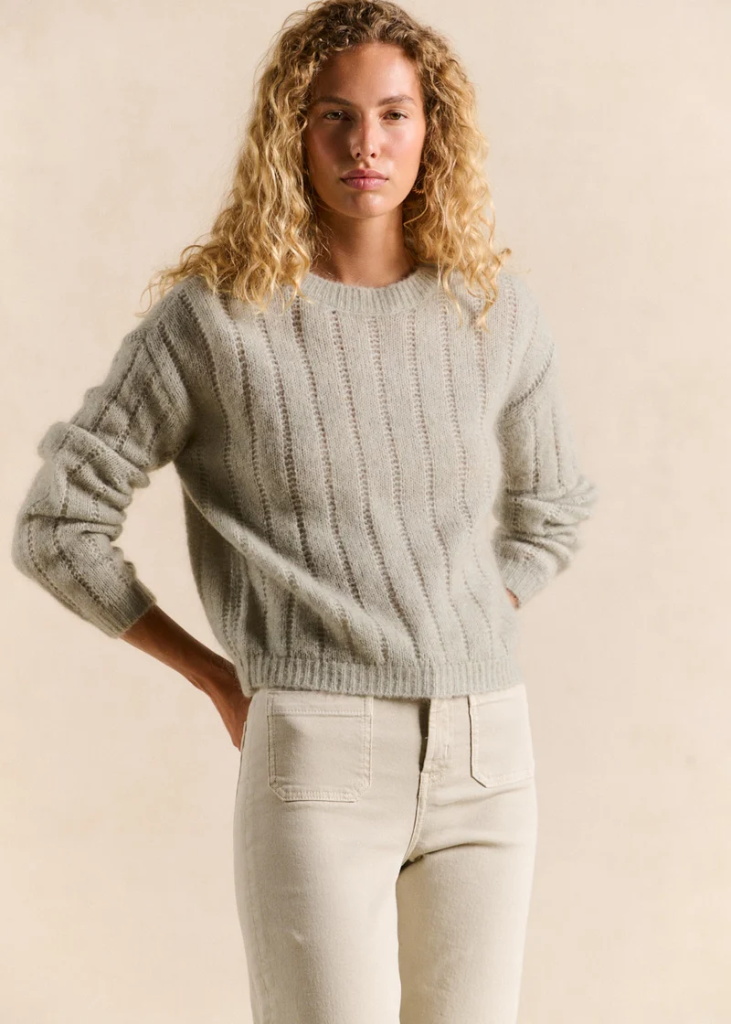 Pull col rond en maille ajourée