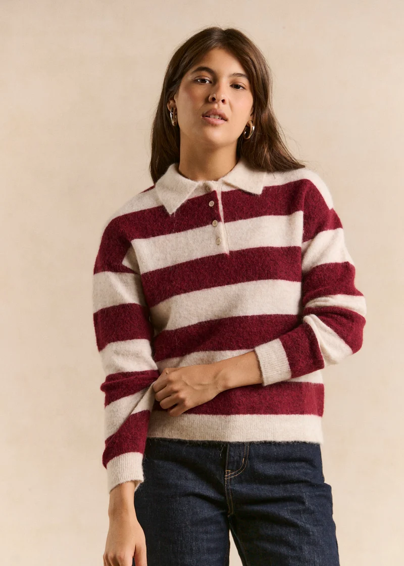 Pull col polo rayé
