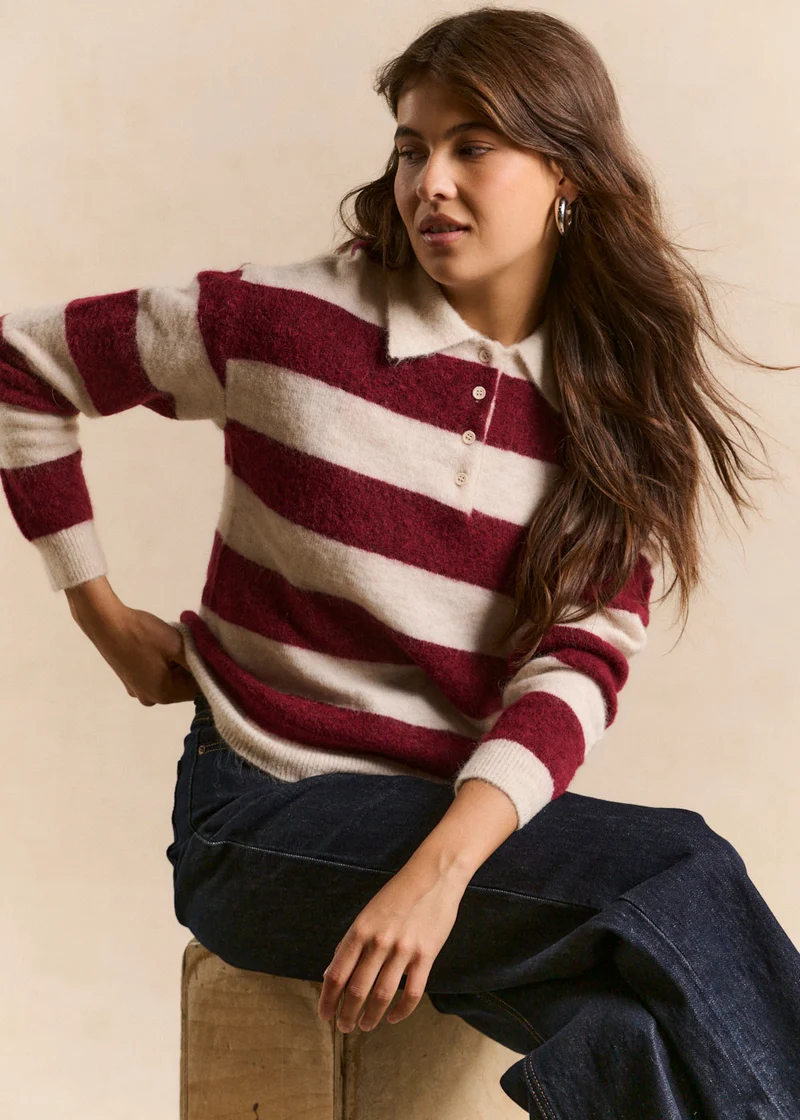 Pull col polo rayé