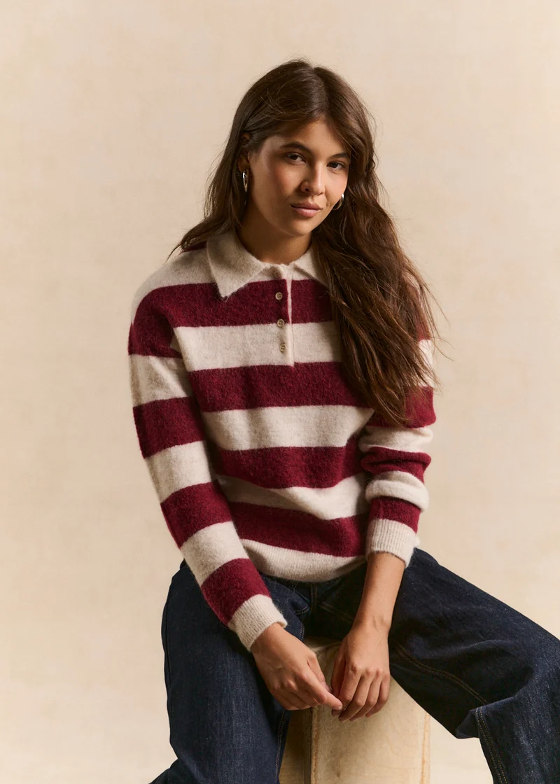Pull col polo rayé