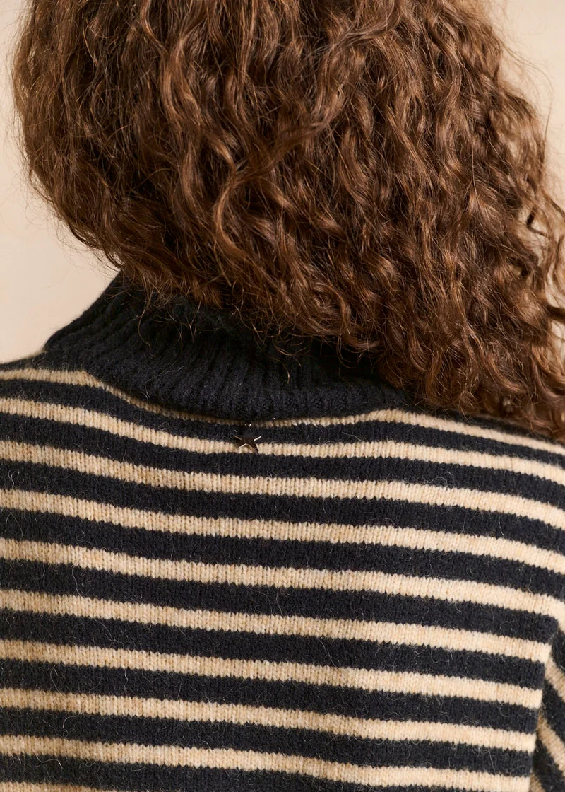 Pull rayé col montant en laine et alpaga