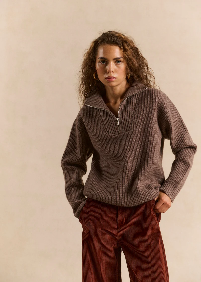 Pull col camionneur zippé en laine