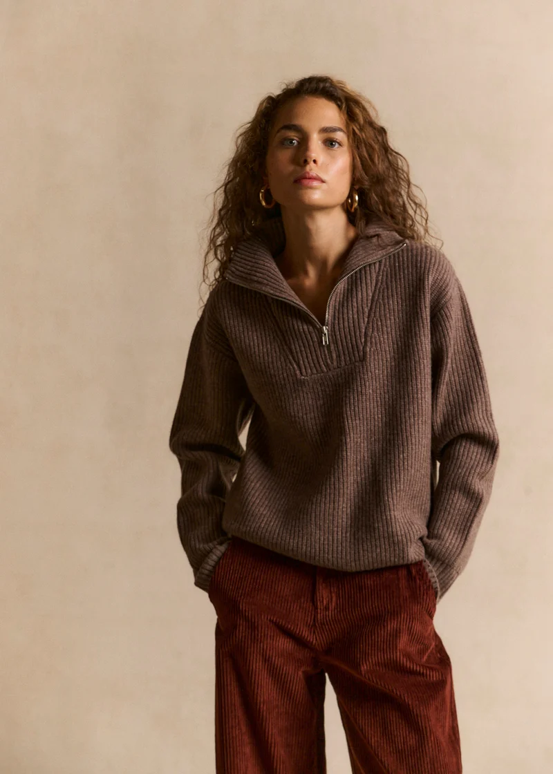 Pull col camionneur zippé en laine