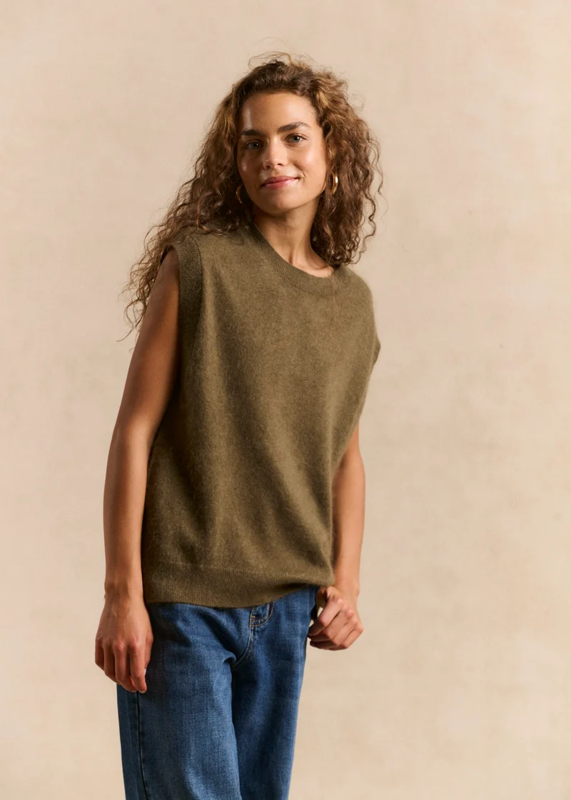 Pull sans manches ample en laine et cachemire