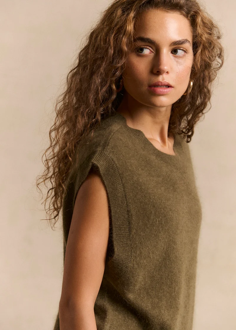 Pull sans manches ample en laine et cachemire