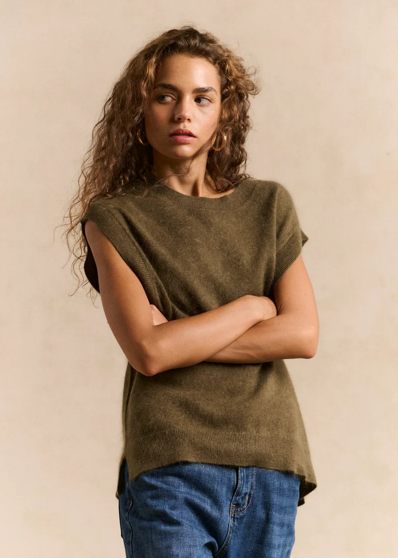 Pull sans manches ample en laine et cachemire