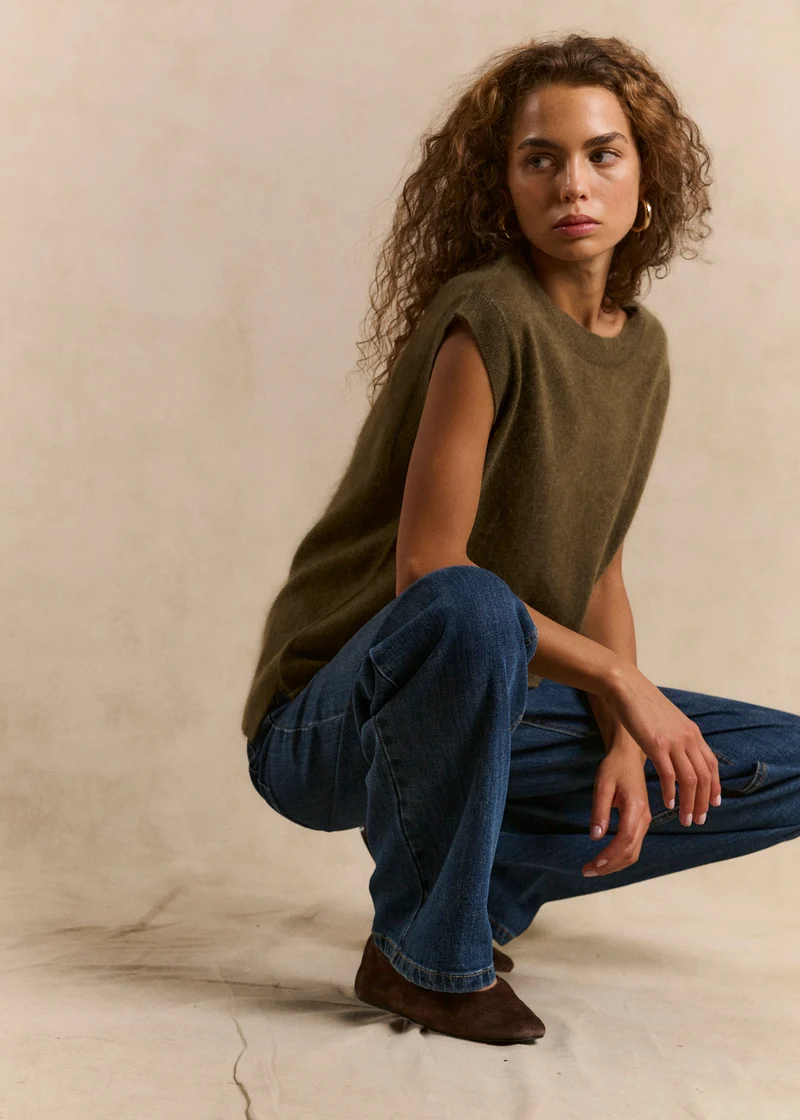 Pull sans manches ample en laine et cachemire