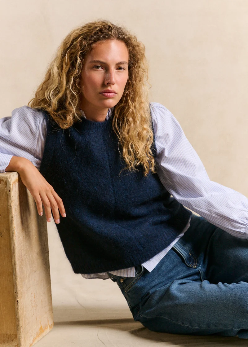 Pull sans manches en maille mohair coupe droite