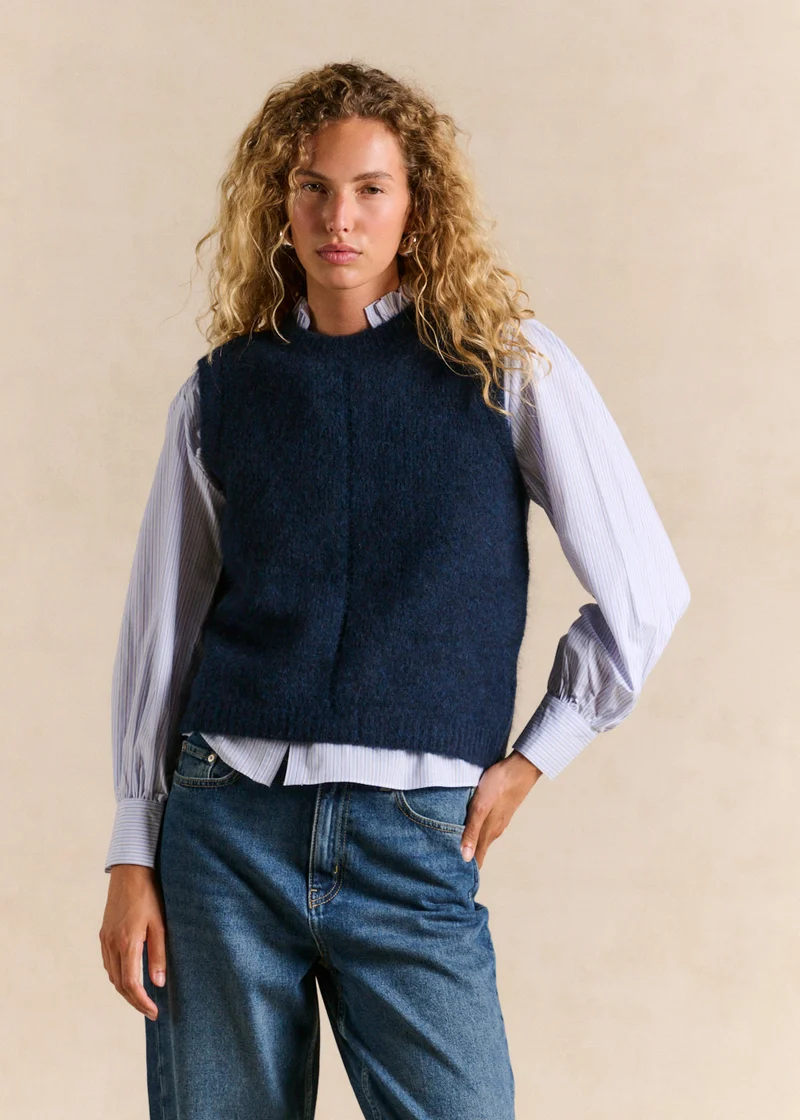 Pull sans manches en maille mohair coupe droite