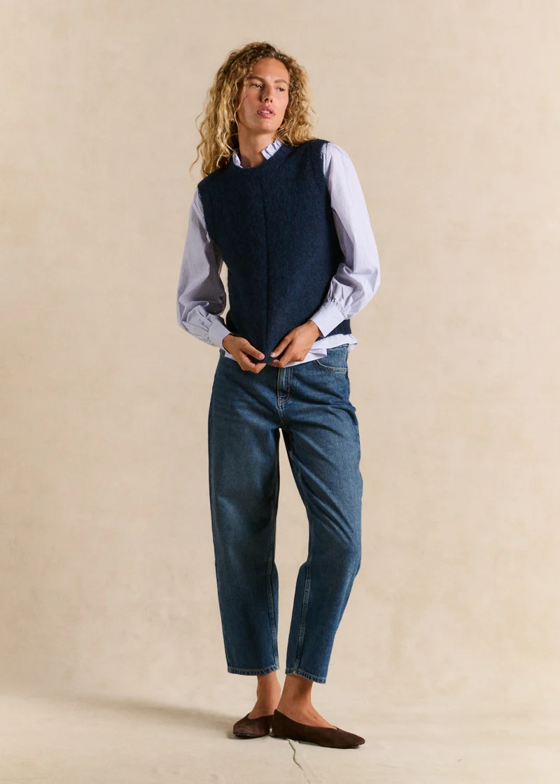 Pull sans manches en maille mohair coupe droite