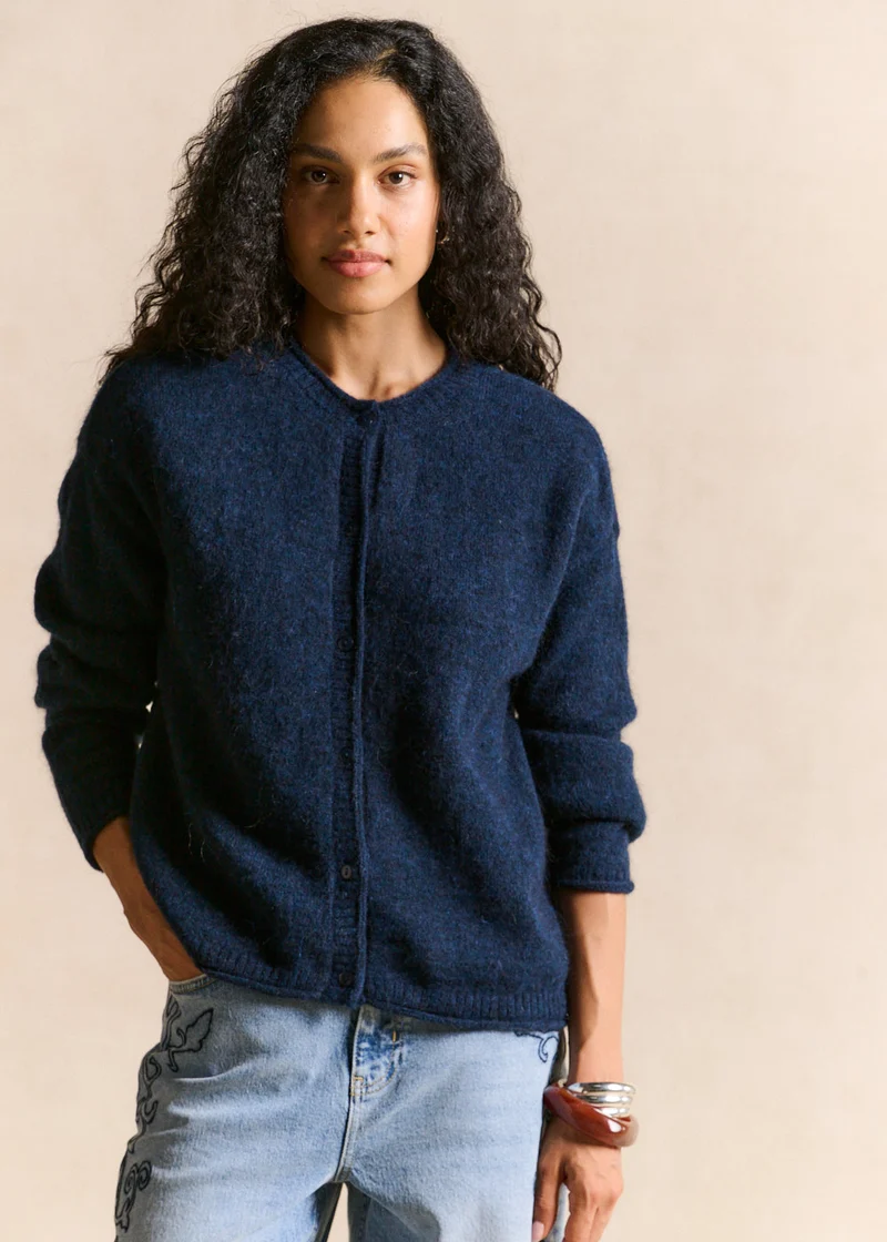 Gilet cardigan en mohair col rond