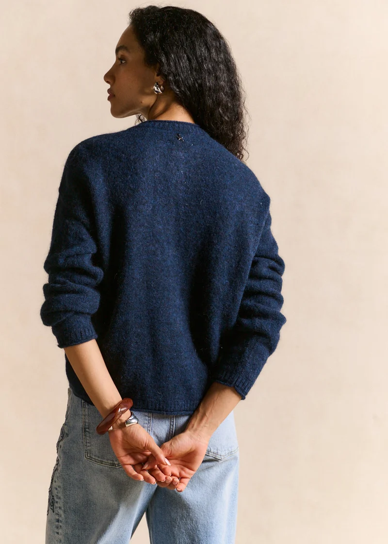 Gilet cardigan en mohair col rond