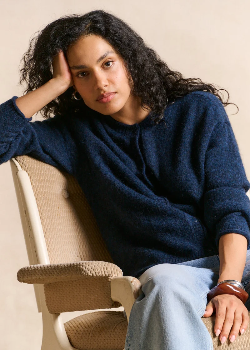 Gilet cardigan en mohair col rond