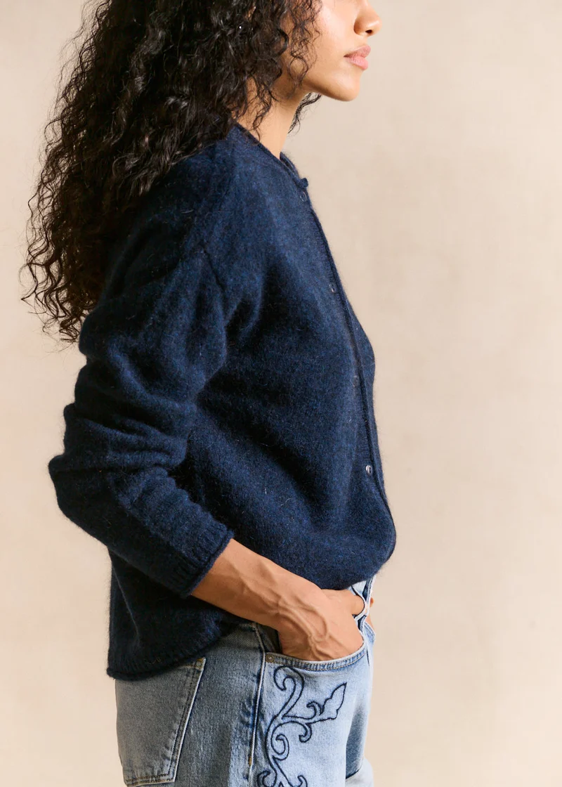 Gilet cardigan en mohair col rond