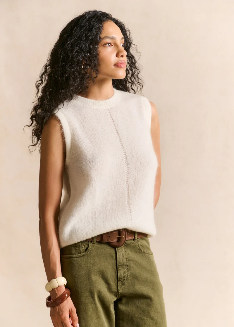 Pull sans manches en maille mohair coupe droite