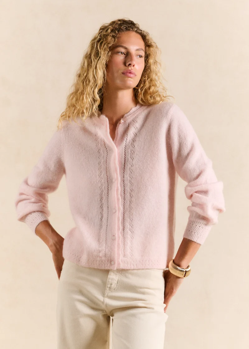 Gilet cardigan en mohair maille ajourée